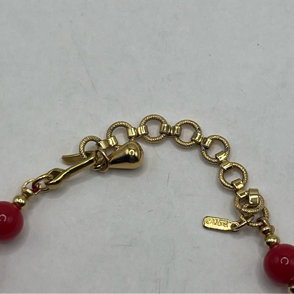 Vintage Monet Set of Beaded Necklace & Square Earrings Red & GoldTone 18 in - Picture 4 of 4